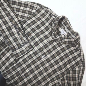 Carhartt Mens Size L Button Up Shirt Black Brown Plaid Relaxed Fit Long Sleeve